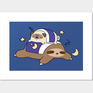 Sleepy Pug and Sloth Posters and Art